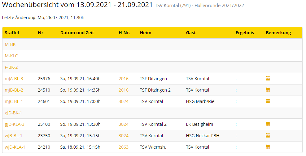Endgültiger Spielplan 2021/2022  Handball in Korntal